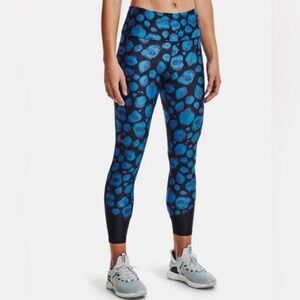 Under Armour Women's HeatGear No-Slip Waistband Blue Print Ankle Leggings sz SP